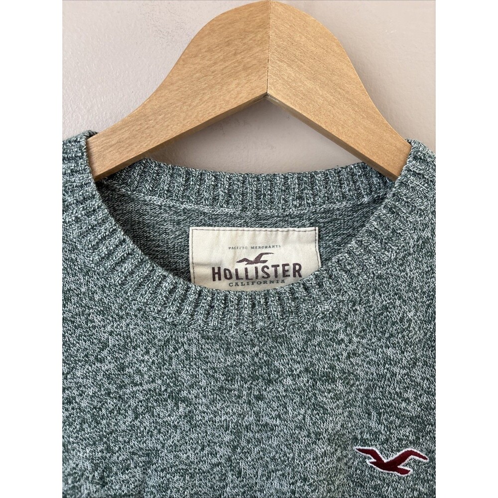 Hollister Men’s Small Green Heather Knit Crewneck Sweater Embroidered Logo - Picture 2 of 7